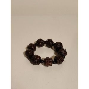 Bracelet  hand carved wood buddha head jewelry double sided large unisex monk